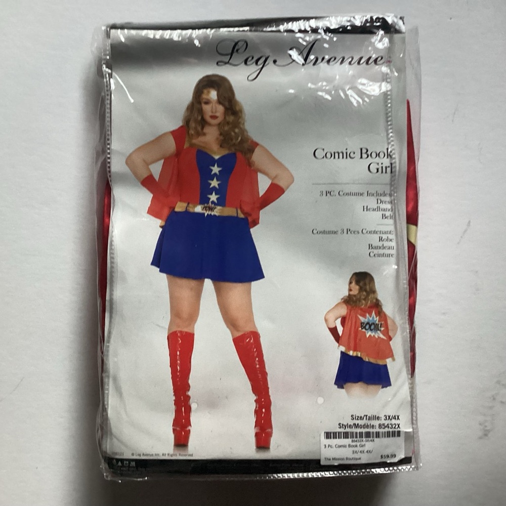 Leg Avenue Red and Blue Comic Book Girl Costume Halloween BRAND NEW!! Size 3X/4X